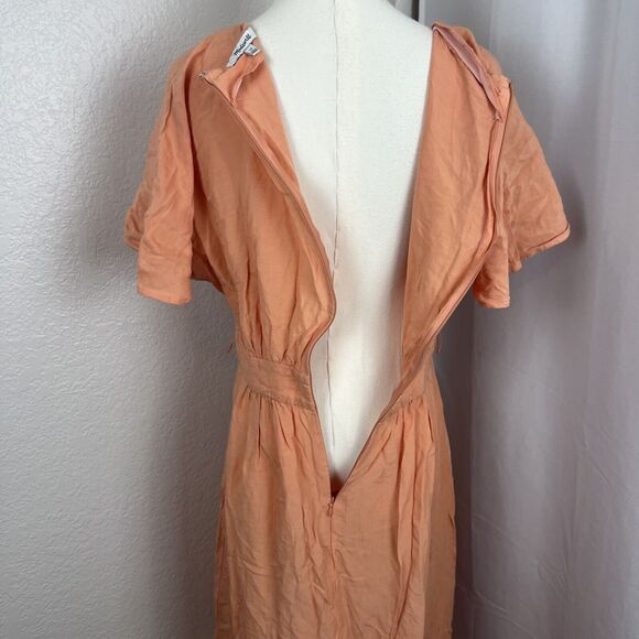 Madewell Midi Dress Womens 10 Pink/Orange Linen Blend Dolman Sheer Boho Cottage - Picture 9 of 16